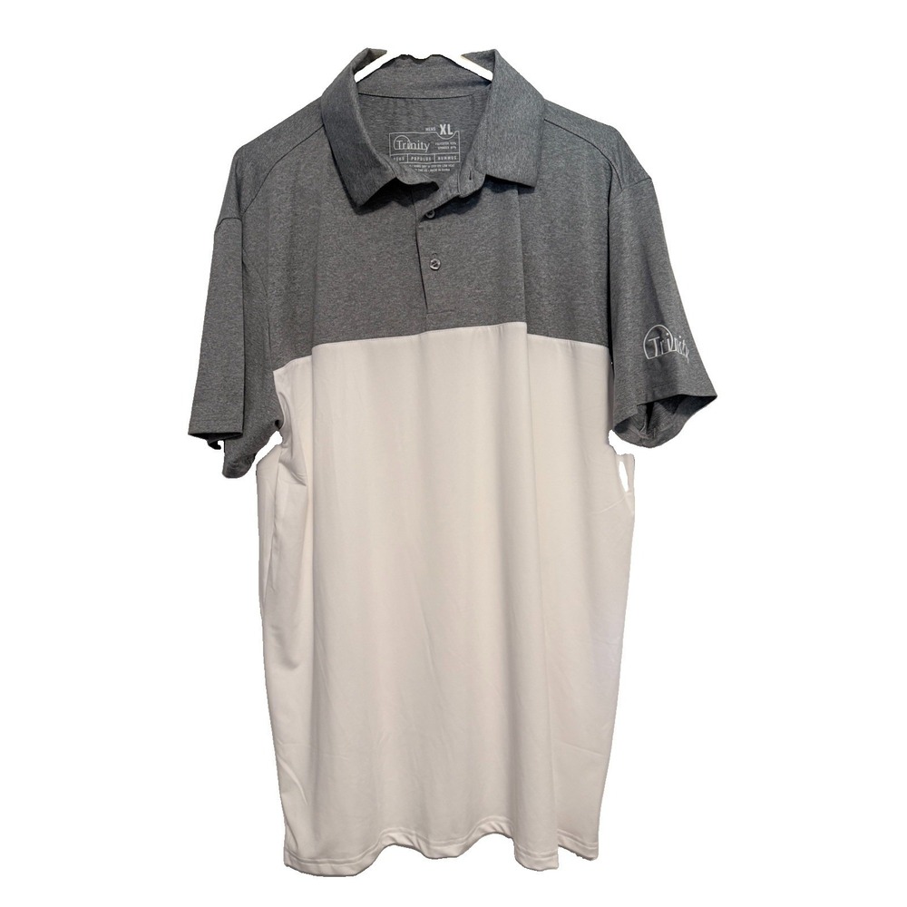 Trinity Mens Short Sleeve Polo Shirt XL Gray White Colorblock Golf 0027